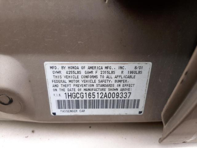 Photo 10 from auction – 2002 HONDA ACCORD EX with VIN 1HGCG16512A009337