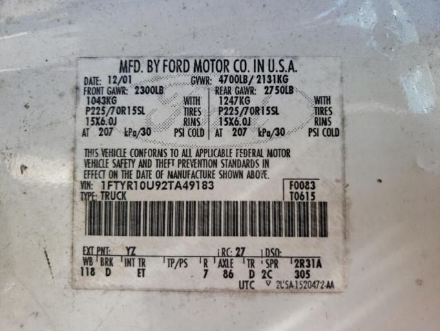 Photo 10 from auction – 2002 FORD RANGER with VIN 1FTYR10U92TA49183