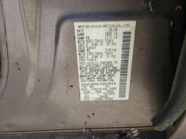 Photo 10 from auction – 2006 NISSAN PATHFINDER with VIN 5N1AR18U96C680944