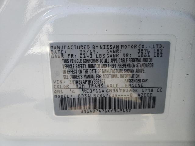 Photo 10 from auction – 2019 NISSAN SENTRA S with VIN 3N1AB7AP1KY362157