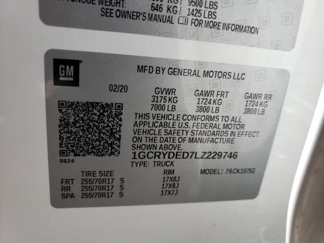 Photo 10 from auction – 2020 CHEVROLET SILVERADO with VIN 1GCRYDED7LZ229746