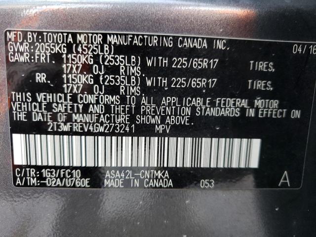 Photo 10 from auction – 2016 TOYOTA RAV4 XLE with VIN 2T3WFREV4GW273241
