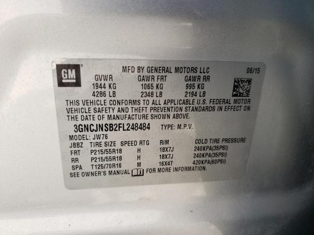 Photo 10 from auction – 2015 CHEVROLET TRAX LTZ with VIN 3GNCJNSB2FL248484