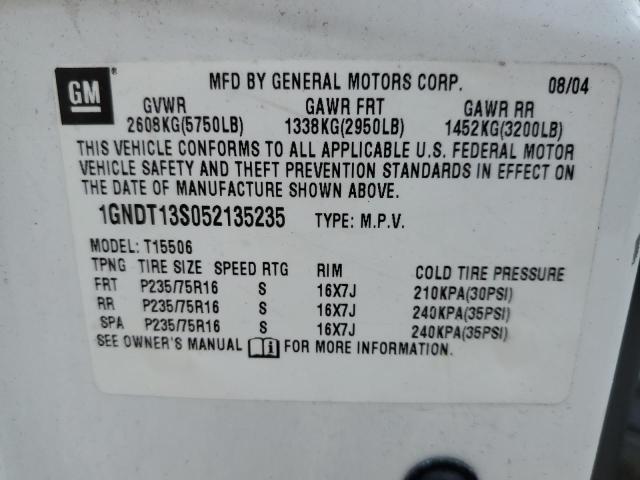 Photo 10 from auction – 2005 CHEVROLET TRAILBLAZE with VIN 1GNDT13S052135235