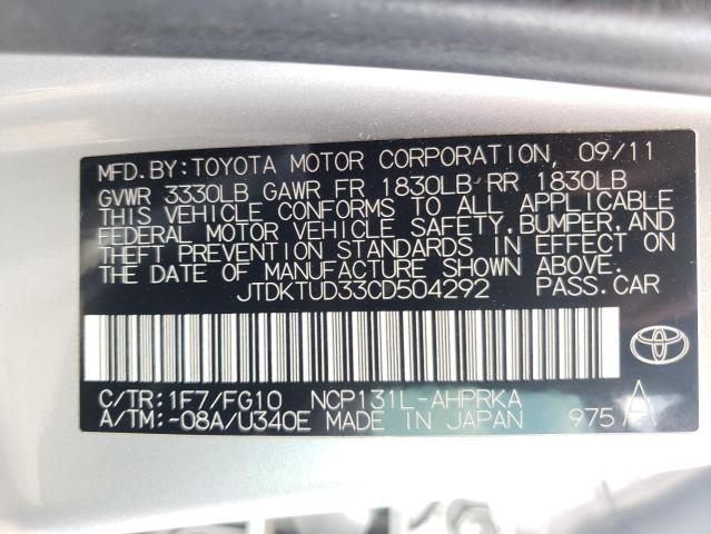 Photo 10 from auction – 2012 TOYOTA YARIS with VIN JTDKTUD33CD504292