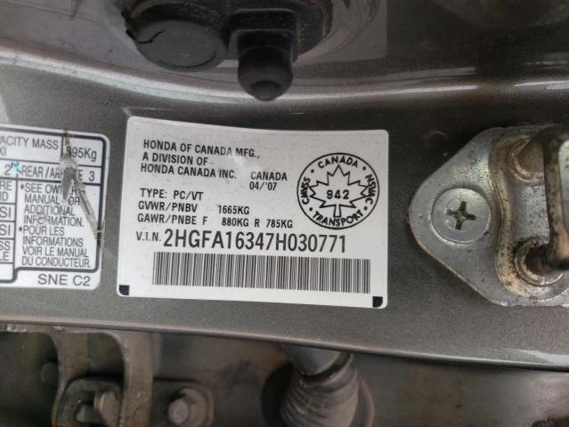 Photo 10 from auction – 2007 HONDA CIVIC DX with VIN 2HGFA16347H030771