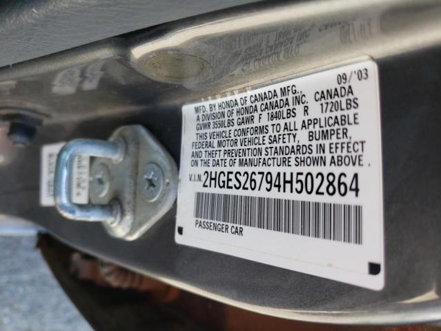 Photo 10 from auction – 2004 HONDA CIVIC EX with VIN 2HGES26794H502864
