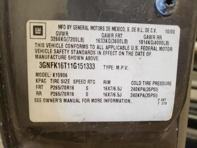 Photo 10 from auction – 2001 CHEVROLET SUBURBAN with VIN 3GNFK16T11G151333