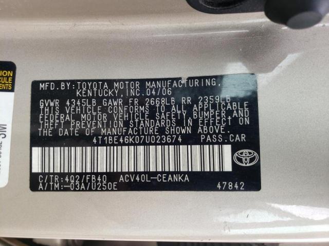 Photo 10 from auction – 2007 TOYOTA CAMRY CE with VIN 4T1BE46K07U023674