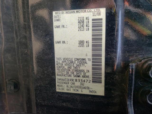 Photo 10 from auction – 2009 NISSAN MAXIMA with VIN 1N4AA51E49C833472