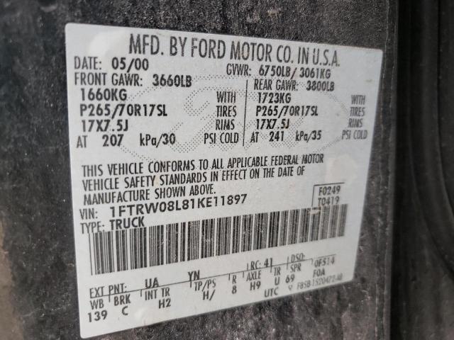 Photo 10 from auction – 2001 FORD F150 SUPER with VIN 1FTRW08L81KE11897