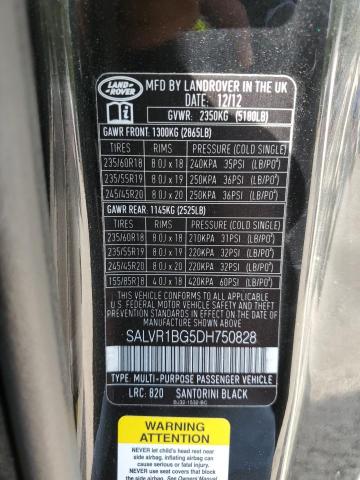 Photo 10 from auction – 2013 LAND ROVER RANGE ROVE with VIN SALVR1BG5DH750828