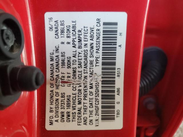 Photo 10 from auction – 2016 HONDA CIVIC LX with VIN 2HGFC2F52GH558553