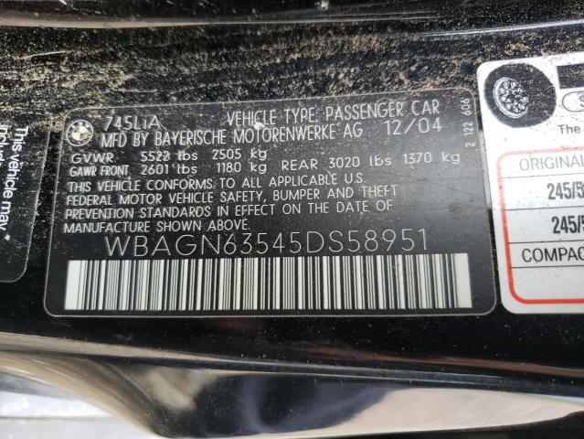 Photo 10 from auction – 2005 BMW 745 LI with VIN WBAGN63545DS58951