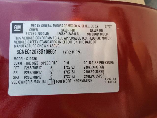 Photo 10 from auction – 2008 CHEVROLET AVALANCHE with VIN 3GNEC12078G108551