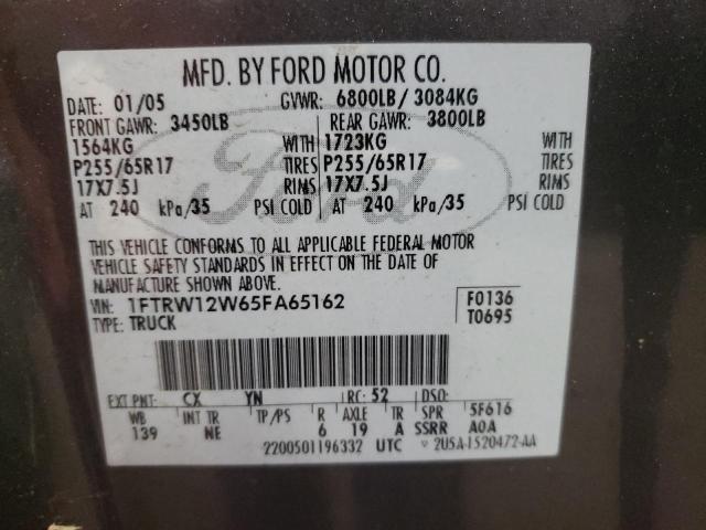 Photo 10 from auction – 2005 FORD F150 SUPER with VIN 1FTRW12W65FA65162