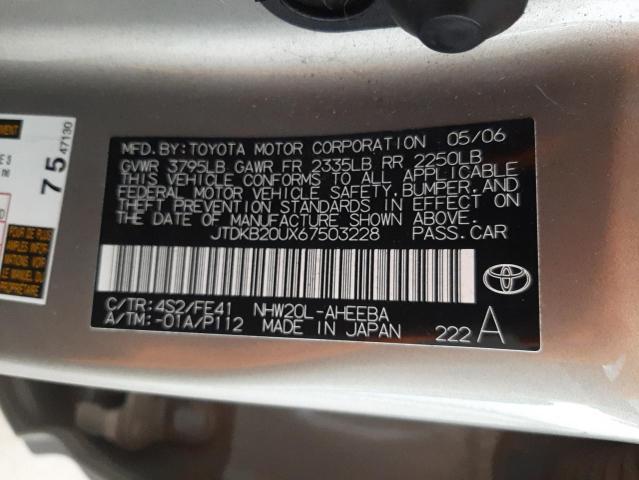 Photo 10 from auction – 2006 TOYOTA PRIUS with VIN JTDKB20UX67503228