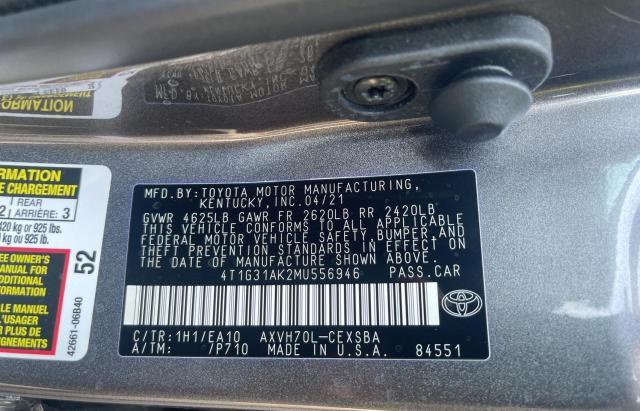 Photo 10 from auction – 2021 TOYOTA CAMRY SE with VIN 4T1G31AK2MU556946