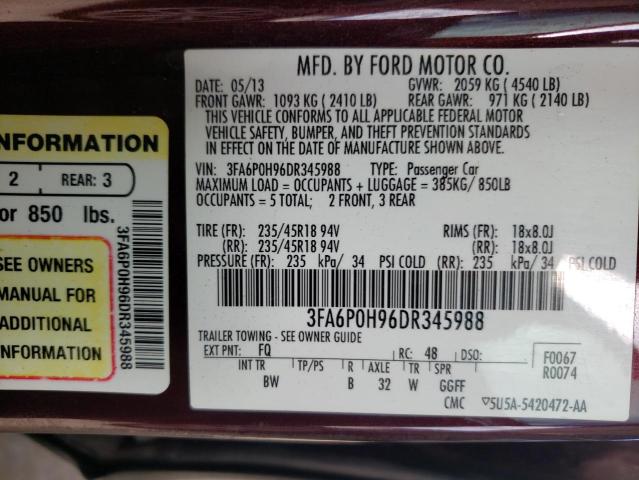 Photo 10 from auction – 2013 FORD FUSION SE with VIN 3FA6P0H96DR345988