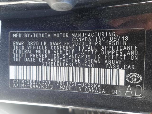 Photo 10 from auction – 2019 TOYOTA COROLLA L with VIN 2T1BURHE6KC181440