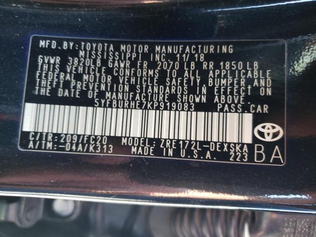 Photo 10 from auction – 2019 TOYOTA COROLLA L with VIN 5YFBURHE7KP919083