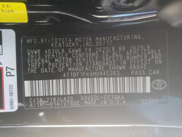 Photo 10 from auction – 2017 TOYOTA CAMRY LE with VIN 4T1BF1FK4HU445363