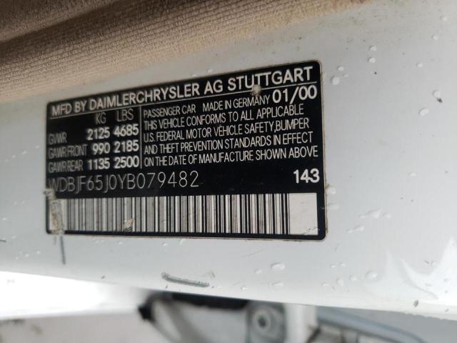 Photo 10 from auction – 2000 MERCEDES-BENZ E 320 with VIN WDBJF65J0YB079482