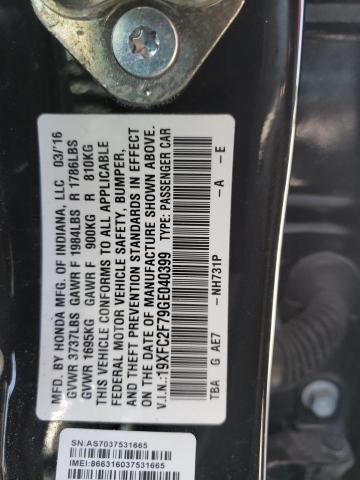 Photo 10 from auction – 2016 HONDA CIVIC EX with VIN 19XFC2F79GE040399