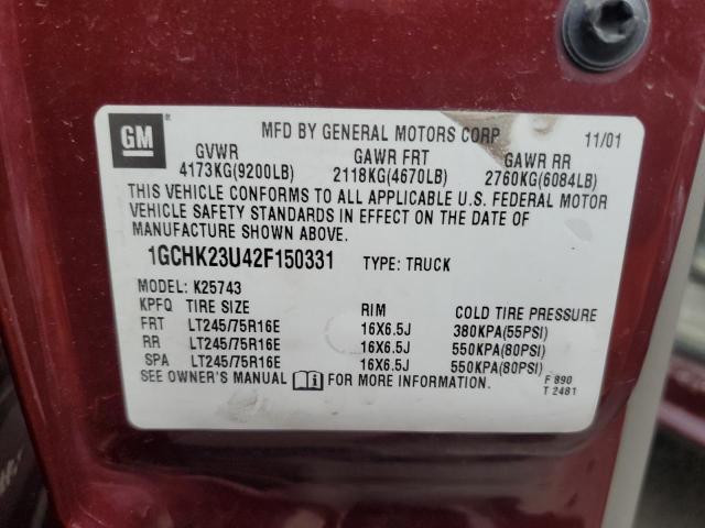 Photo 10 from auction – 2002 CHEVROLET SILVERADO with VIN 1GCHK23U42F150331