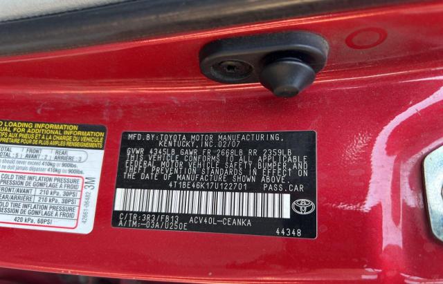 Photo 10 from auction – 2007 TOYOTA CAMRY CE with VIN 4T1BE46K17U122701
