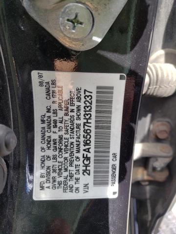 Photo 10 from auction – 2007 HONDA CIVIC LX with VIN 2HGFA16567H313237