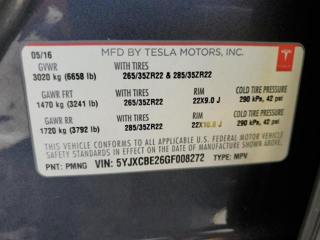 Photo 10 from auction – 2016 TESLA MODEL X with VIN 5YJXCBE26GF008272