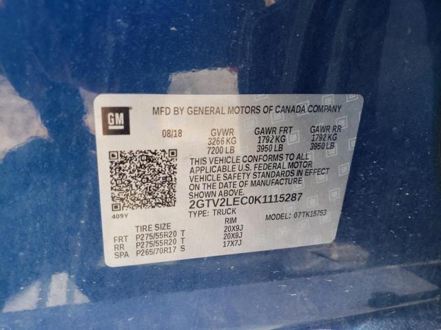 Photo 10 from auction – 2019 GMC SIERRA LIM with VIN 2GTV2LEC0K1115287