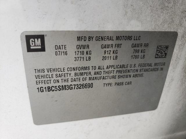 Photo 10 from auction – 2016 CHEVROLET CRUZE LS with VIN 1G1BC5SM3G7326690