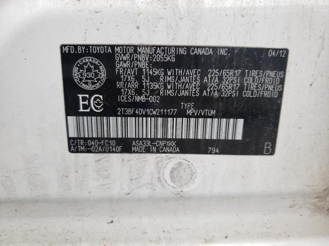 Photo 10 from auction – 2012 TOYOTA RAV4 with VIN 2T3BF4DV1CW211177