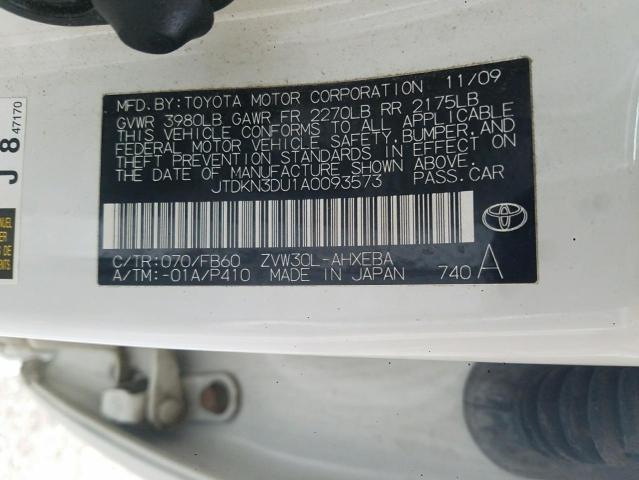 Photo 10 from auction – 2010 TOYOTA PRIUS with VIN JTDKN3DU1A0093573