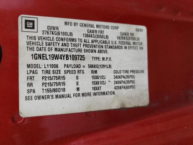 Photo 10 from auction – 2000 CHEVROLET ASTRO with VIN 1GNEL19W4YB109725