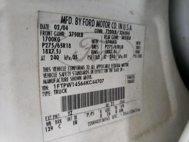 Photo 10 from auction – 2004 FORD F150 SUPER with VIN 1FTPW14564KC44707