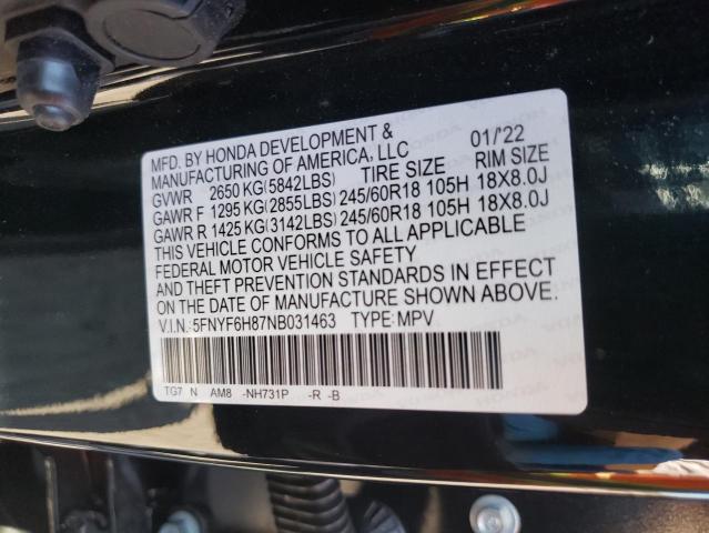 Photo 10 from auction – 2022 HONDA PILOT TRAI with VIN 5FNYF6H87NB031463