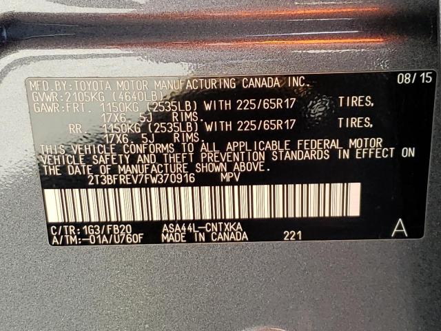Photo 10 from auction – 2015 TOYOTA RAV4 LE with VIN 2T3BFREV7FW370916
