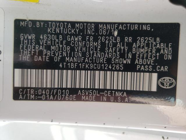 Photo 10 from auction – 2012 TOYOTA CAMRY BASE with VIN 4T1BF1FK9CU124265
