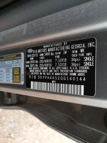 Photo 10 from auction – 2016 KIA SORENTO EX with VIN 5XYPH4A52GG140144
