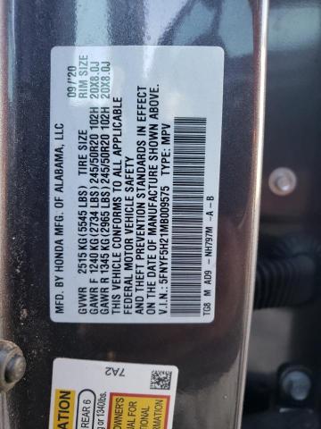 Photo 10 from auction – 2021 HONDA PILOT SE with VIN 5FNYF5H21MB009575