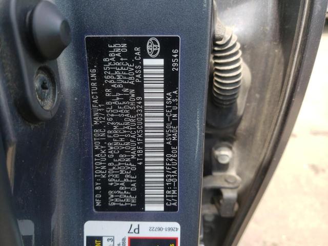 Photo 10 from auction – 2012 TOYOTA CAMRY BASE with VIN 4T1BF1FK5CU033249