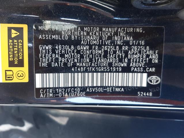 Photo 10 from auction – 2016 TOYOTA CAMRY LE with VIN 4T4BF1FK1GR551919