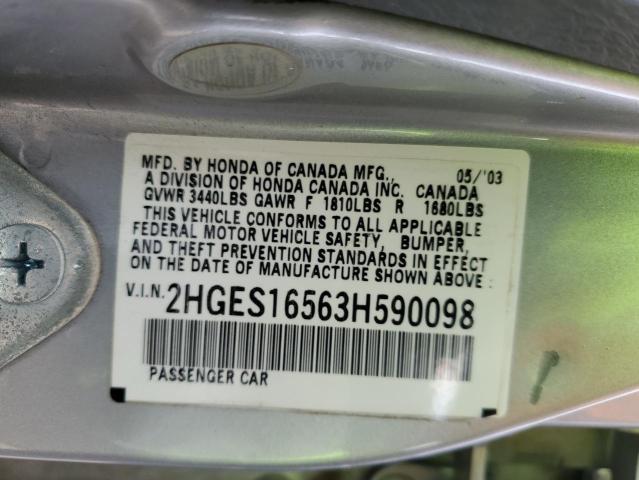 Photo 10 from auction – 2003 HONDA CIVIC LX with VIN 2HGES16563H590098