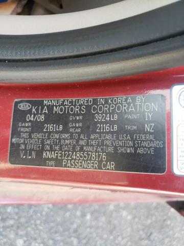 Photo 10 from auction – 2008 KIA SPECTRA EX with VIN KNAFE122485578176
