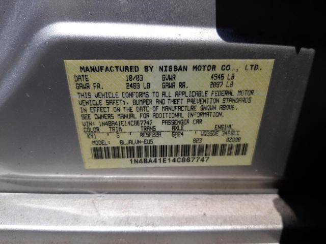 Photo 10 from auction – 2004 NISSAN MAXIMA SE with VIN 1N4BA41E14C867747
