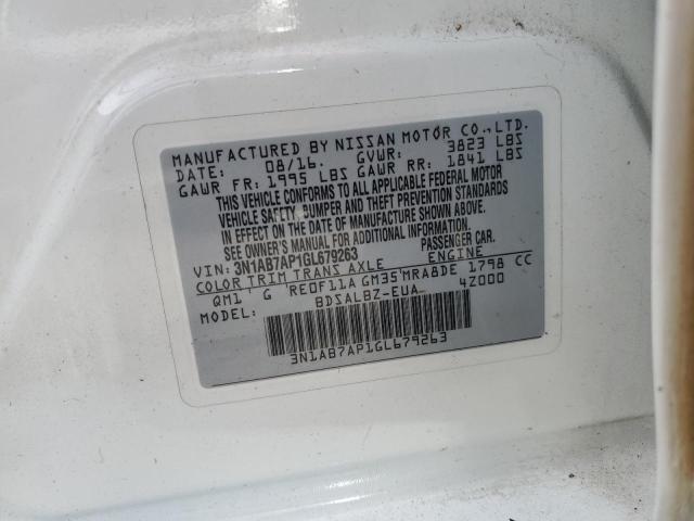 Photo 10 from auction – 2016 NISSAN SENTRA S with VIN 3N1AB7AP1GL679263