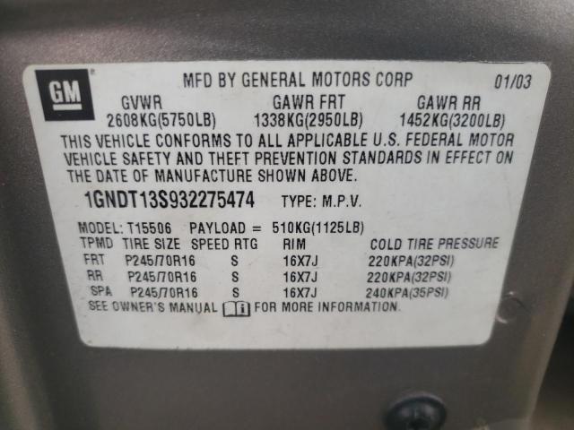 Photo 10 from auction – 2003 CHEVROLET TRAILBLAZE with VIN 1GNDT13S932275474